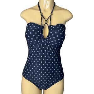Coco Reef Black White Polka Dot Bandeau Halter One Piece Swimsuit Size 40D